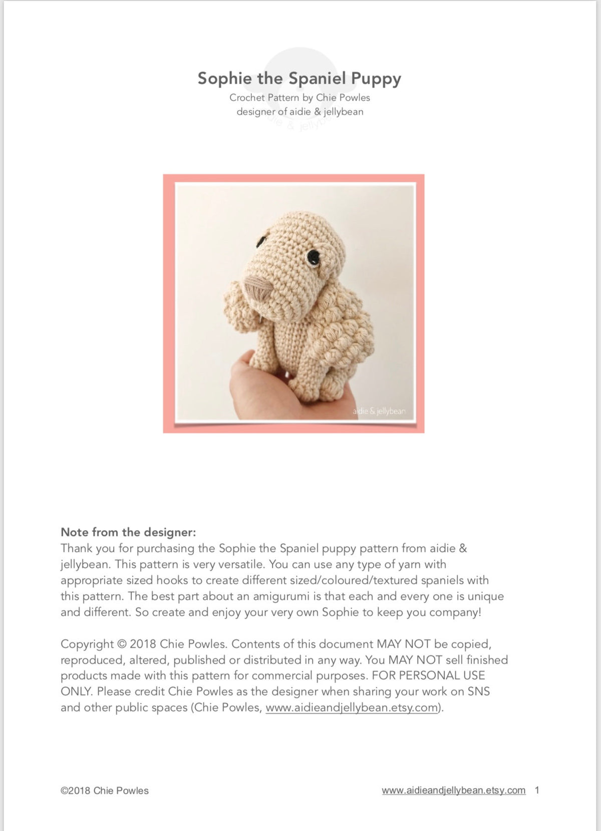 AMIGURUMI PATTERN/ tutorial (English / Español) Amigurumi Spaniel Dog - "Sophie the Spaniel Puppy"