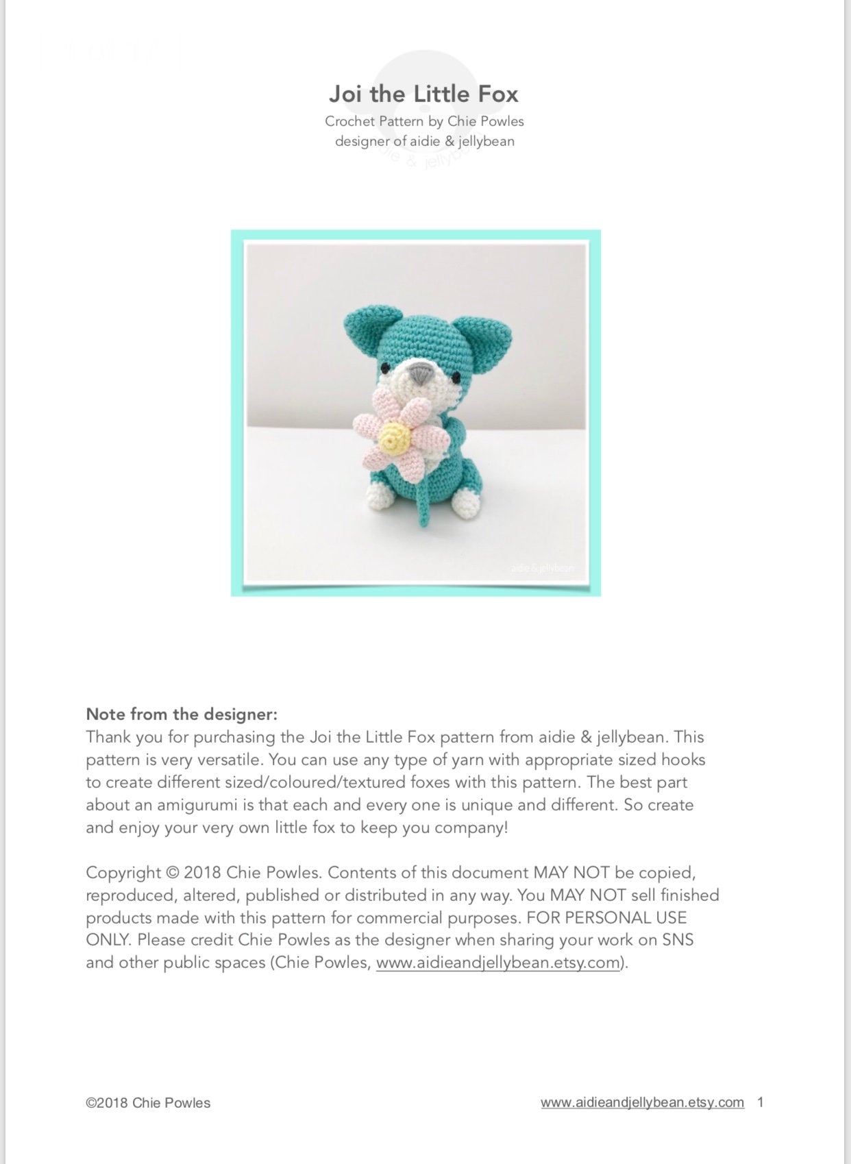 AMIGURUMI PATTERN/ tutorial (English) Amigurumi Fox - "Joi the Little Fox" pdf - US terminology