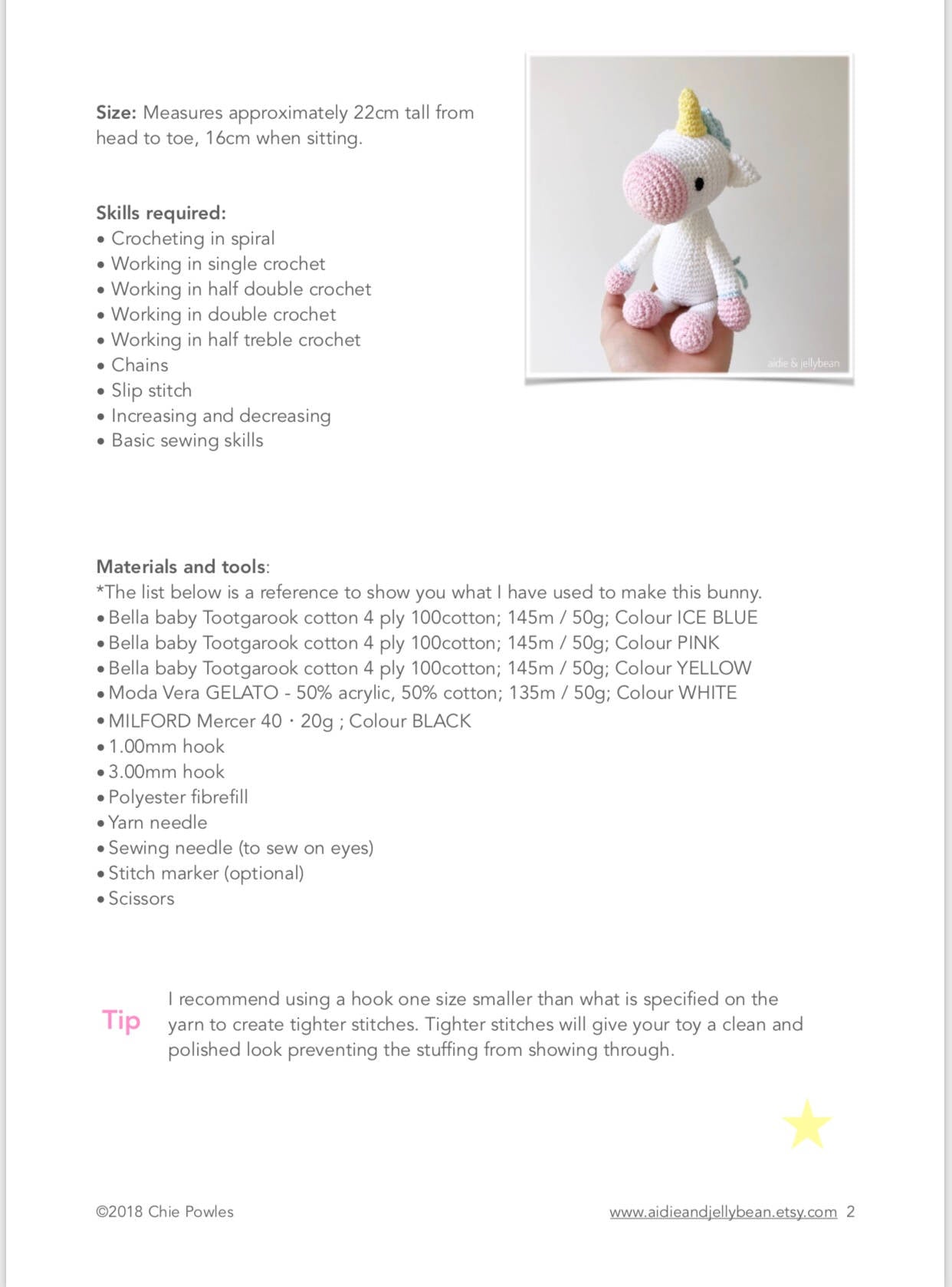 AMIGURUMI PATTERN/ tutorial (English) Amigurumi Unicorn - "Alora the Unicorn" pdf - US terminology