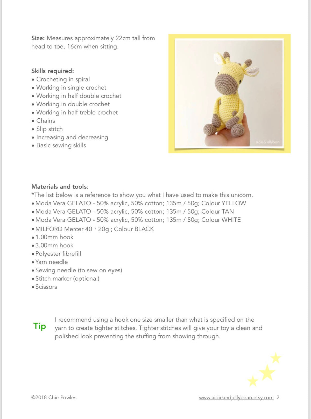 AMIGURUMI PATTERN/ tutorial (English) Amigurumi Giraffe "Suzy the Sweet Giraffe" pdf - US terminology