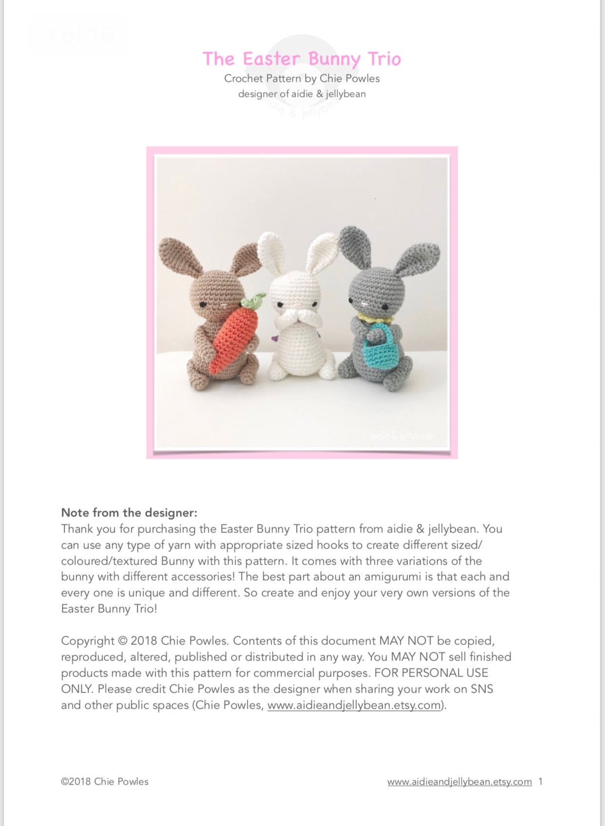 AMIGURUMI PATTERN/ tutorial (English) Amigurumi Bunny - "Easter Bunny Trio" pdf - US terminology