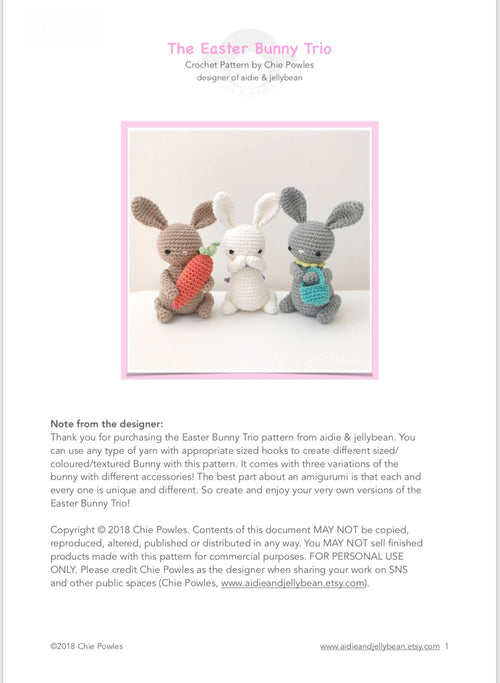 AMIGURUMI PATTERN/ tutorial (English) Amigurumi Bunny - "Easter Bunny Trio" pdf - US terminology