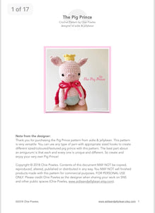 AMIGURUMI PATTERN/ tutorial (English) Amigurumi Pig - "The Pig Prince" pdf - US terminology