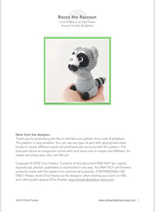 AMIGURUMI PATTERN/ tutorial (English) Amigurumi Raccoon - "Rocco the Little Raccoon" pdf - US terminology