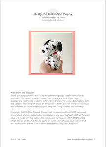 AMIGURUMI PATTERN/ tutorial (English) Amigurumi Dalmatian Dog - "Dusty the Dalmatian Puppy" pdf - US terminology