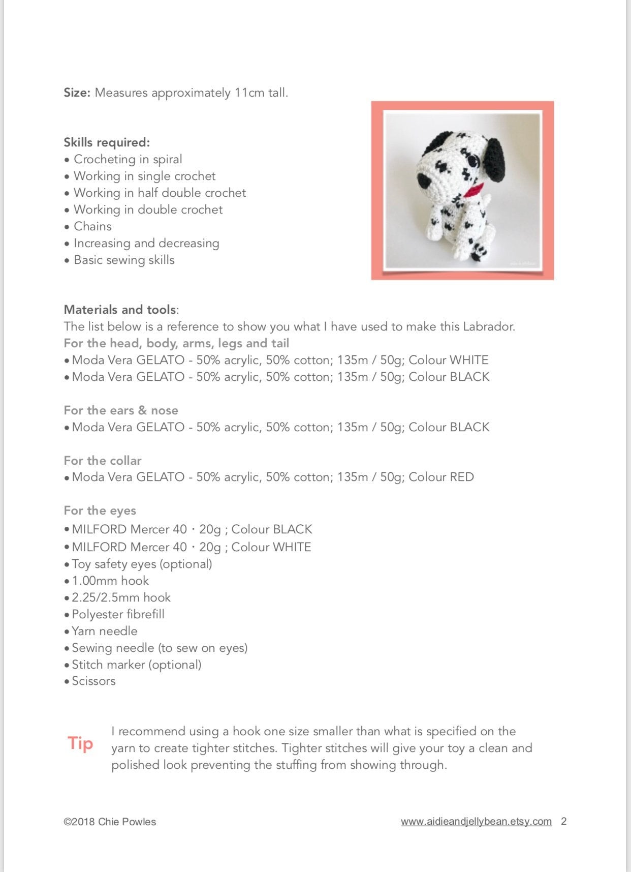 AMIGURUMI PATTERN/ tutorial (English) Amigurumi Dalmatian Dog - "Dusty the Dalmatian Puppy" pdf - US terminology