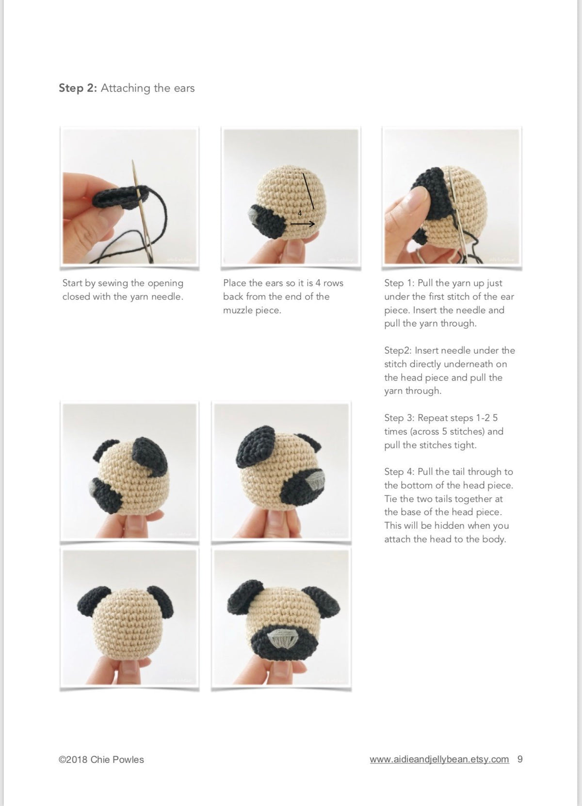 AMIGURUMI PATTERN/ tutorial (English) Amigurumi Pug Dog - "Ollie the Pug Puppy" pdf - US terminology