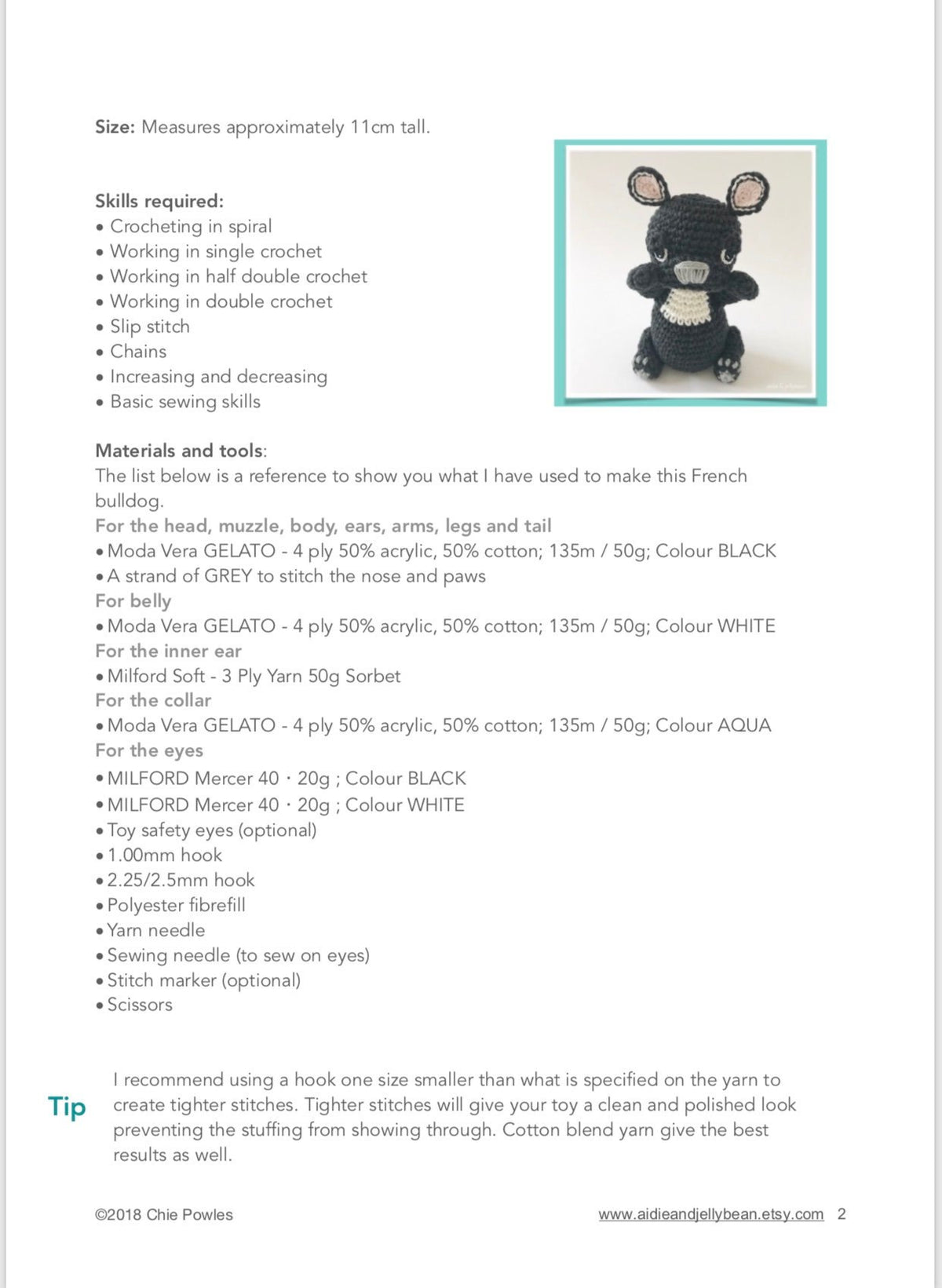 AMIGURUMI PATTERN/ tutorial (English) Amigurumi French Bulldog - "Frankie the French Bulldog Puppy" pdf - US terminology