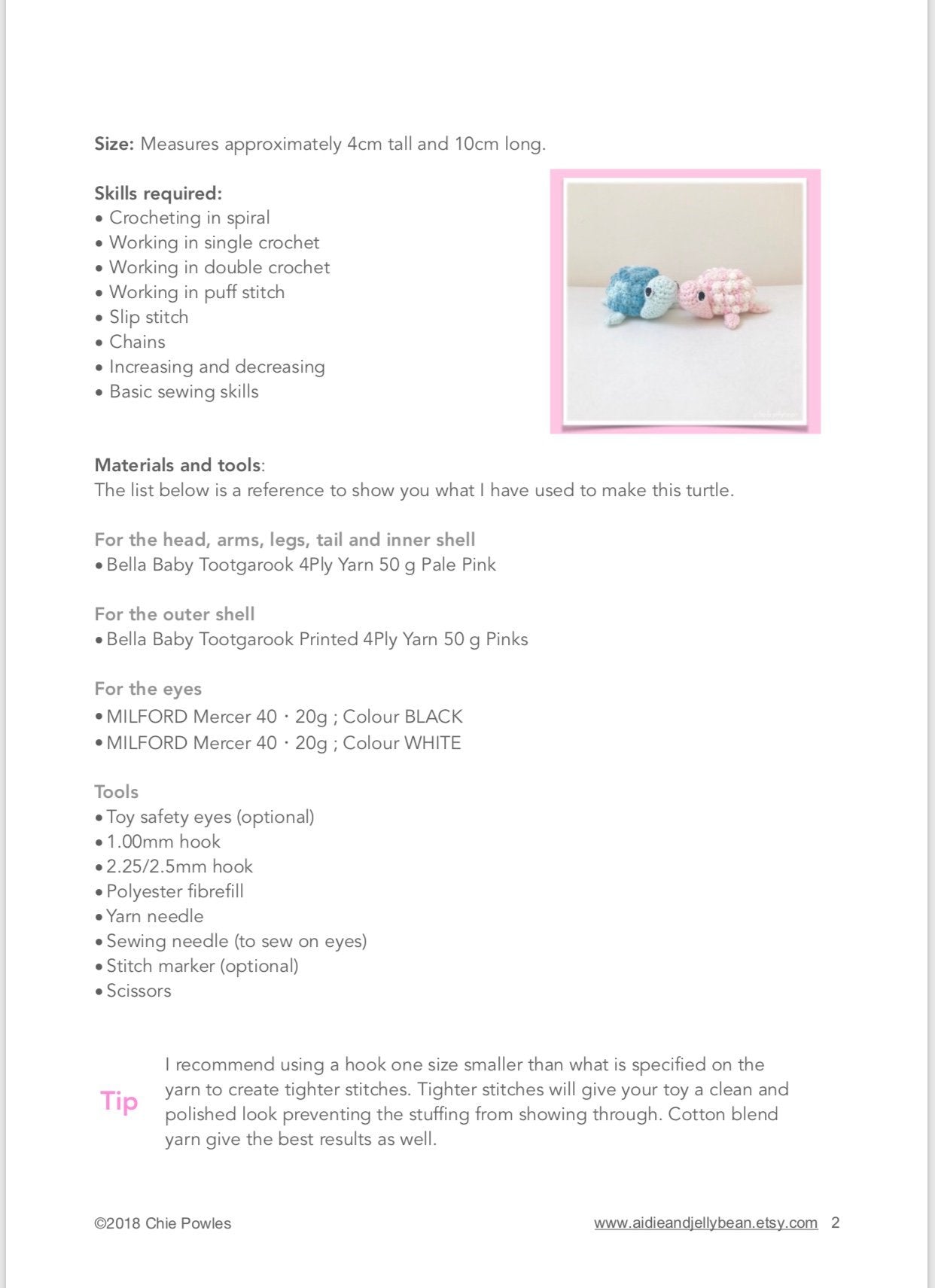 AMIGURUMI PATTERN/ tutorial (English) Amigurumi Turtle "Holly the Little Turtle" pdf - US terminology